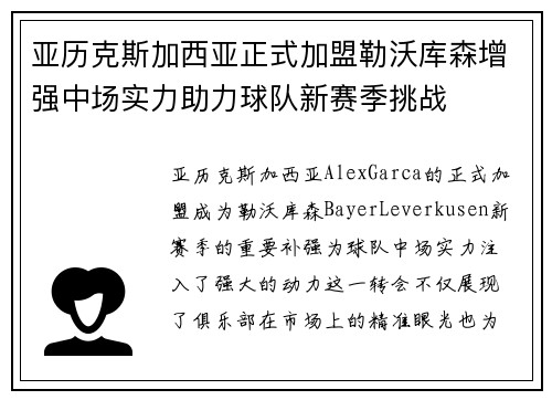 亚历克斯加西亚正式加盟勒沃库森增强中场实力助力球队新赛季挑战